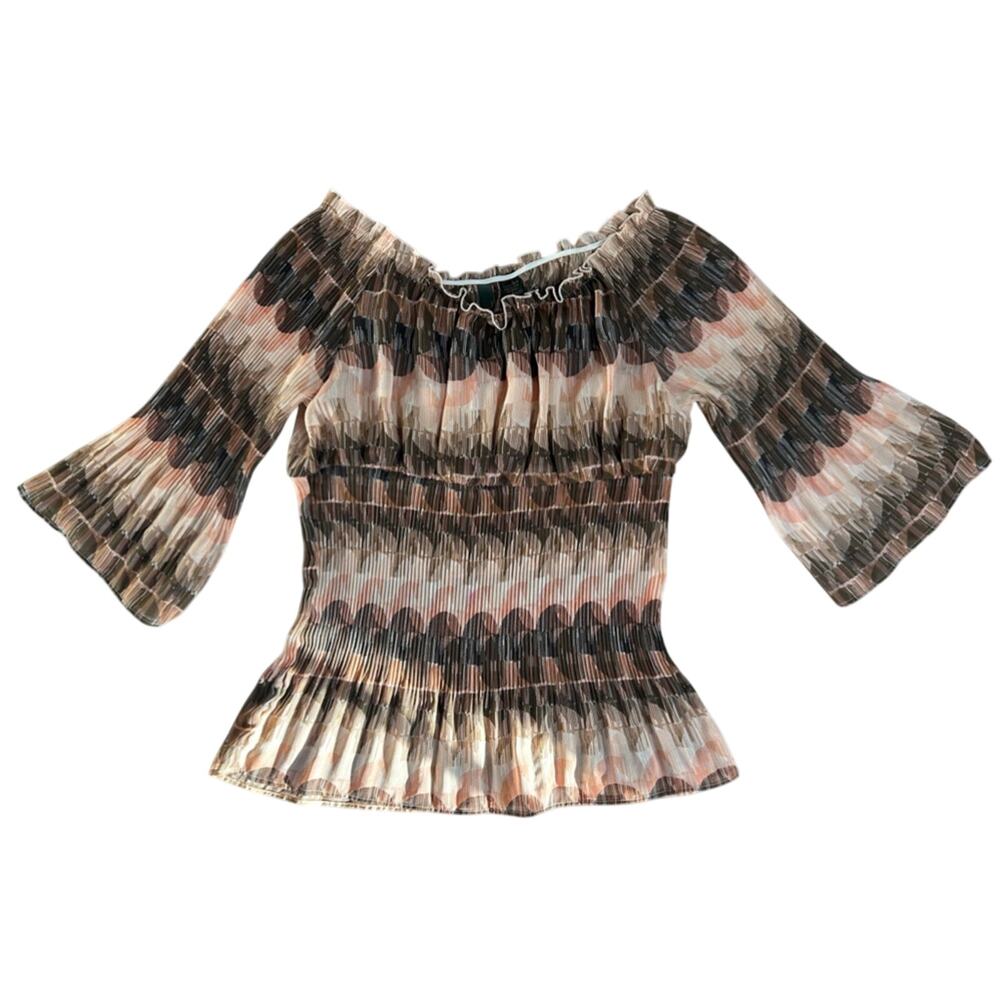 Sere Nade- L blouse- Y2K - semi sheer- whimsical- fairy boho brown- bell sleeve